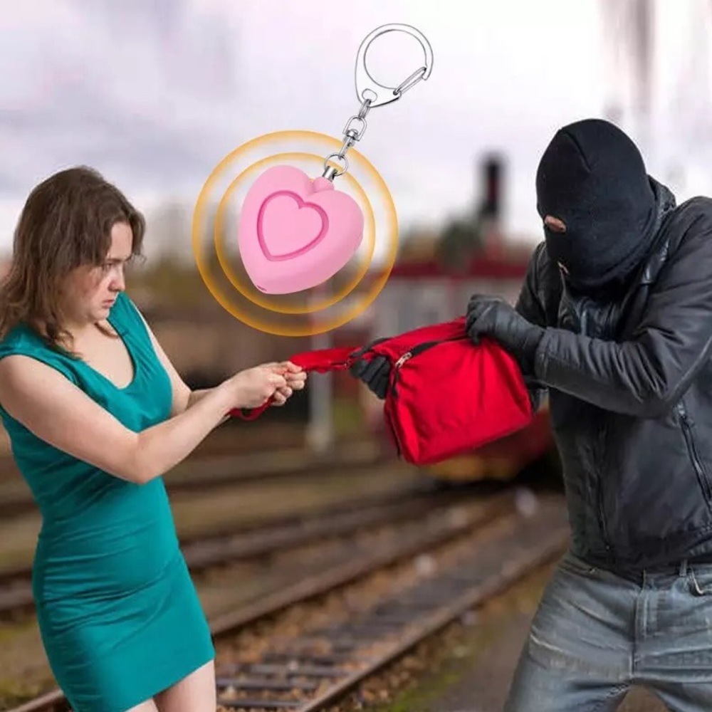 Pink Heart Self Defense Keychain Safety Alarm
